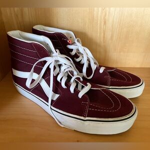 VANS High-Top Skateboard Shoes Maroon & White Size 11 Euro 44.5 Lace Up Sneaker